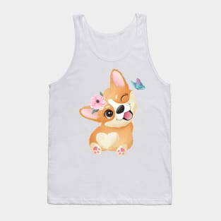 cute little corgi play with butterfly tshirt Tank Top